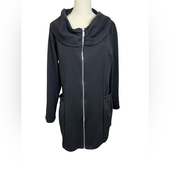 COMFY USA Black Tunic Jacket Boxy  Full Zip Artsy Lagenlook Size M - Picture 2 of 11